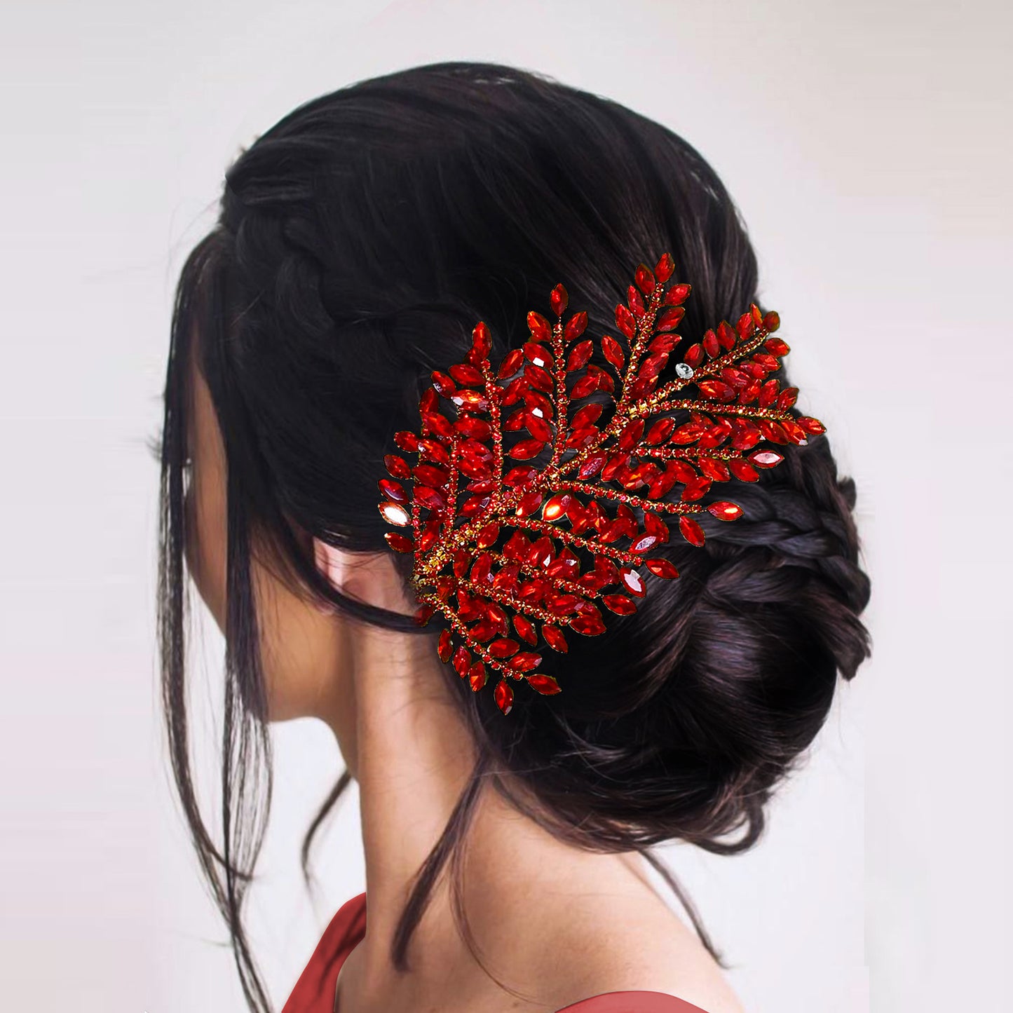 BRIDELLA BHP759 Red Trendy Rhinestone Bride Headband Green Wedding Tiara Shiny Wedding Hair Accessories Ladies Handmade Silvery Tiara Holiday Gifts