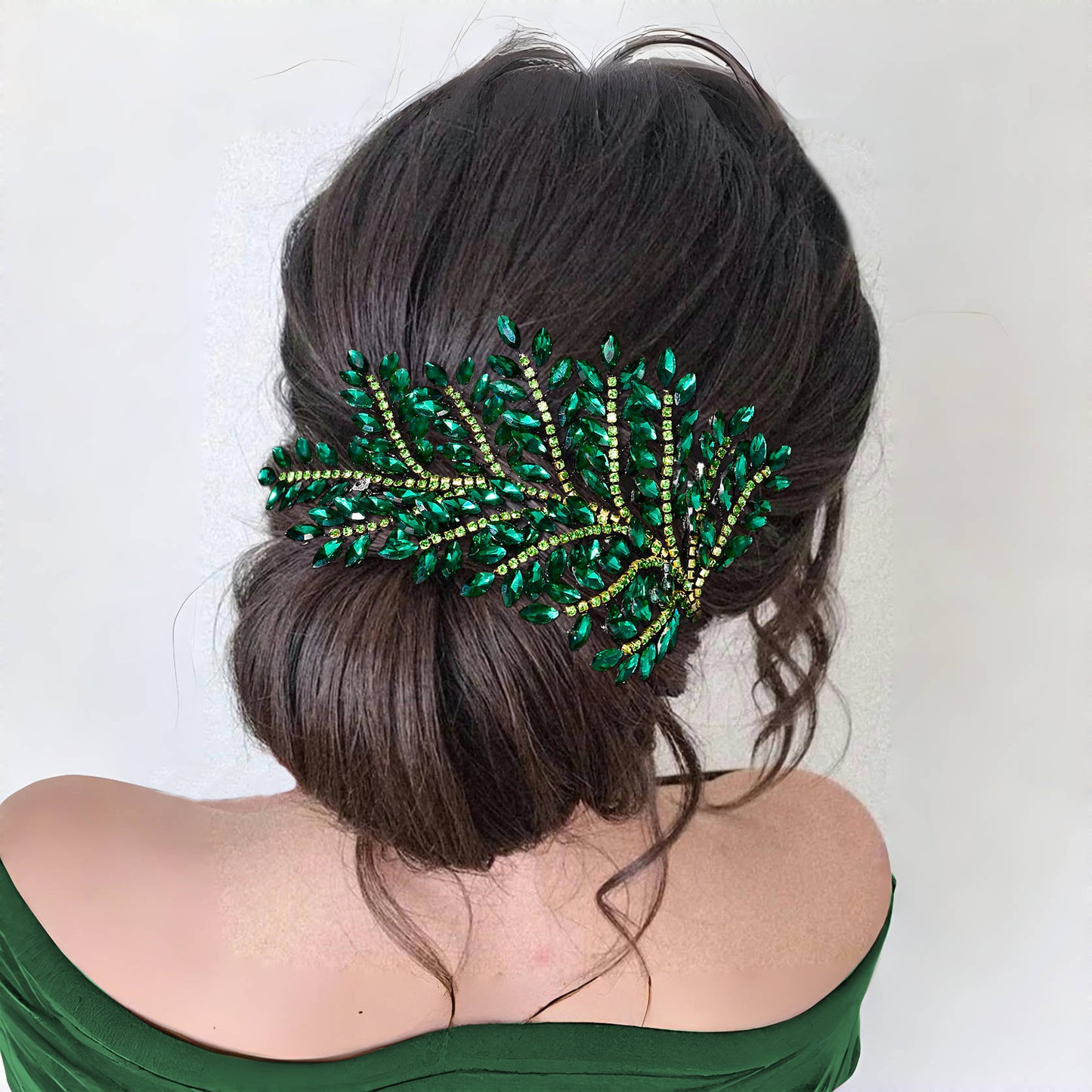 BRIDELLA BHP759 Red Trendy Rhinestone Bride Headband Green Wedding Tiara Shiny Wedding Hair Accessories Ladies Handmade Silvery Tiara Holiday Gifts