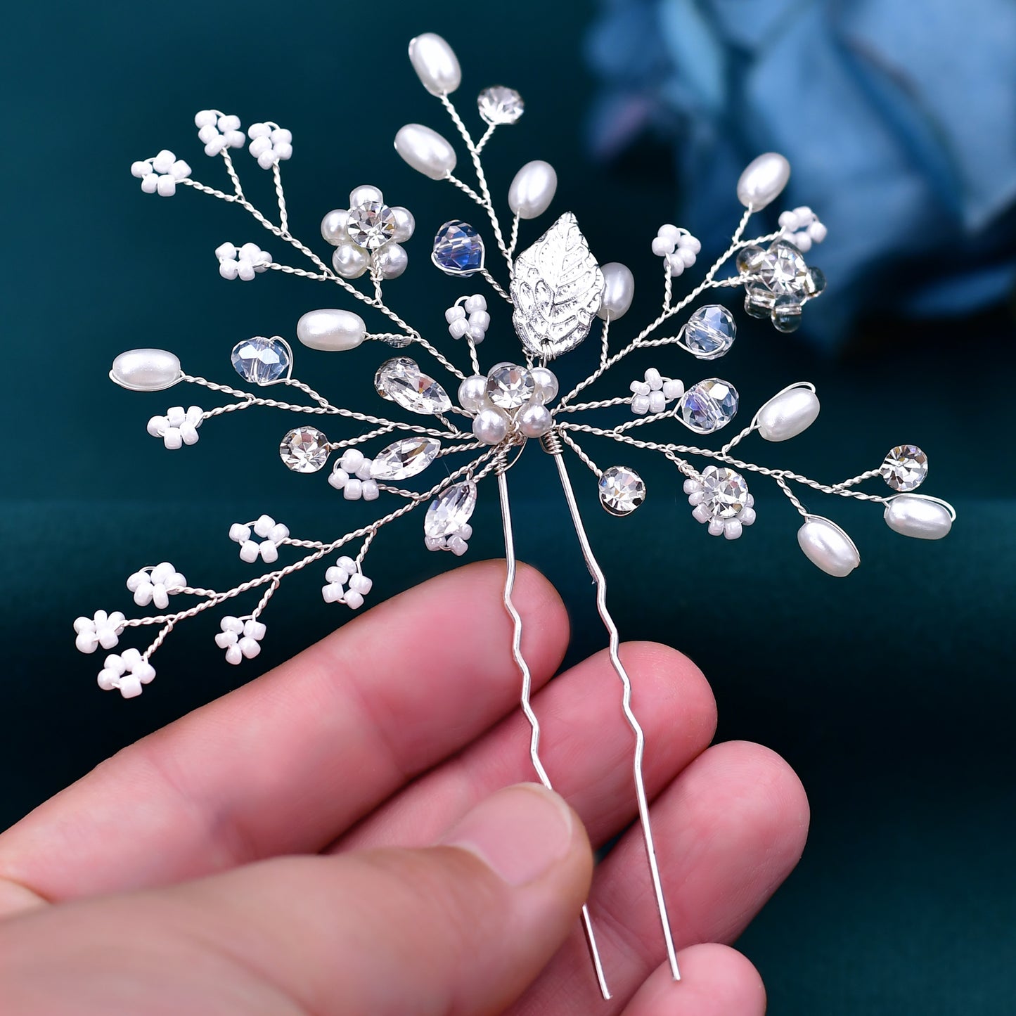 BRIDELLA BHP103 Wedding Hair Accessories Pearl Bride Headband Pearl Wedding Headpieces for Bride Bridal Pins Wedding Clips