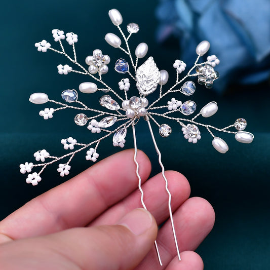 BHP103 silver rhinestone pearl headband