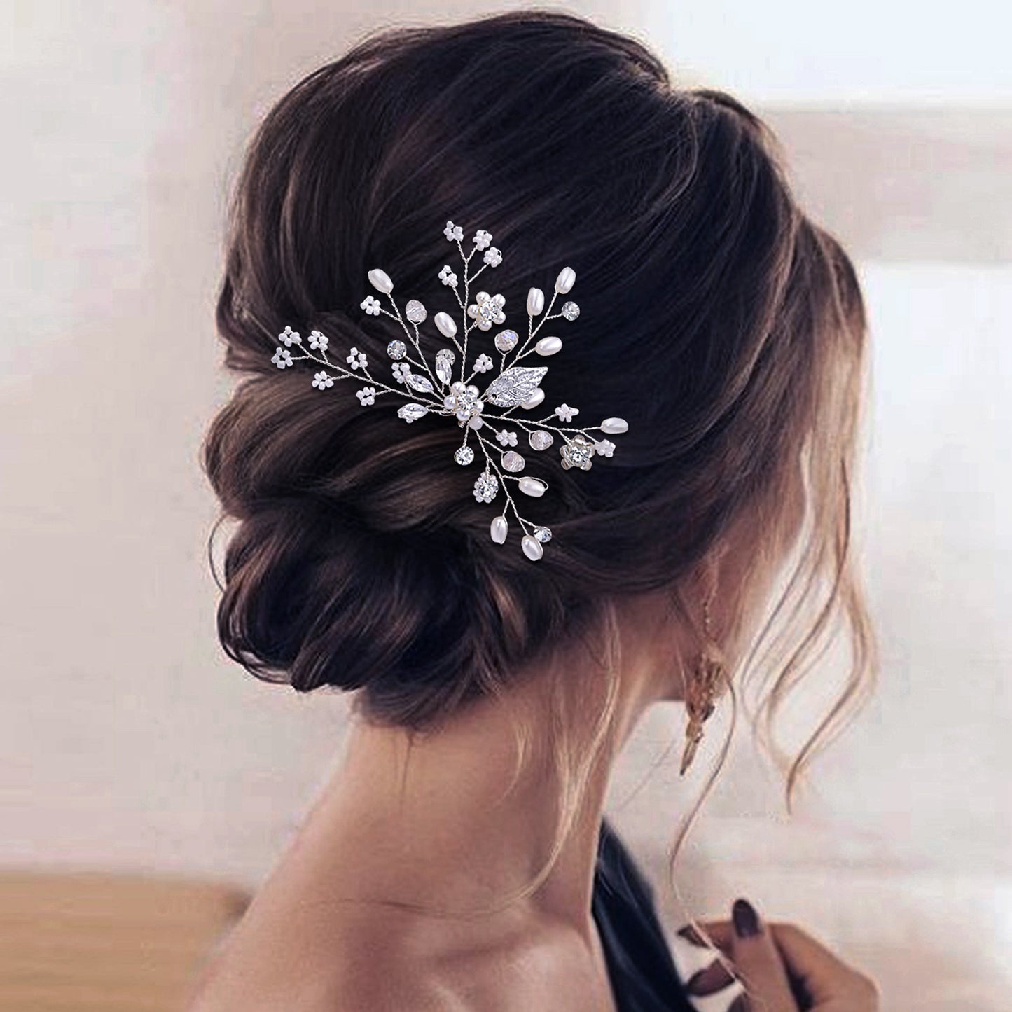BRIDELLA BHP103 Wedding Hair Accessories Pearl Bride Headband Pearl Wedding Headpieces for Bride Bridal Pins Wedding Clips