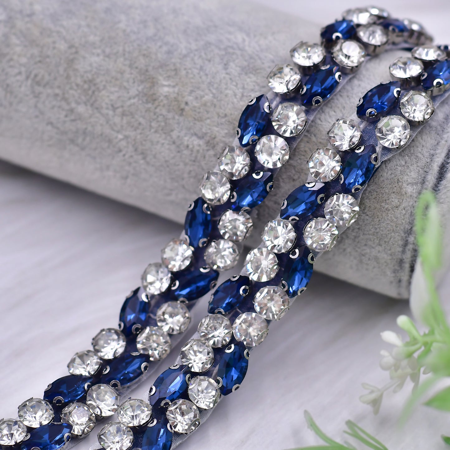 BRIDELLA BS07ML Ink Blue Diamond Belt Wedding Accessories