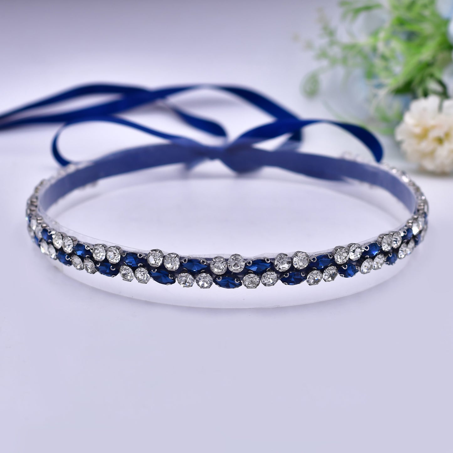 BRIDELLA BS07ML Ink Blue Diamond Belt Wedding Accessories