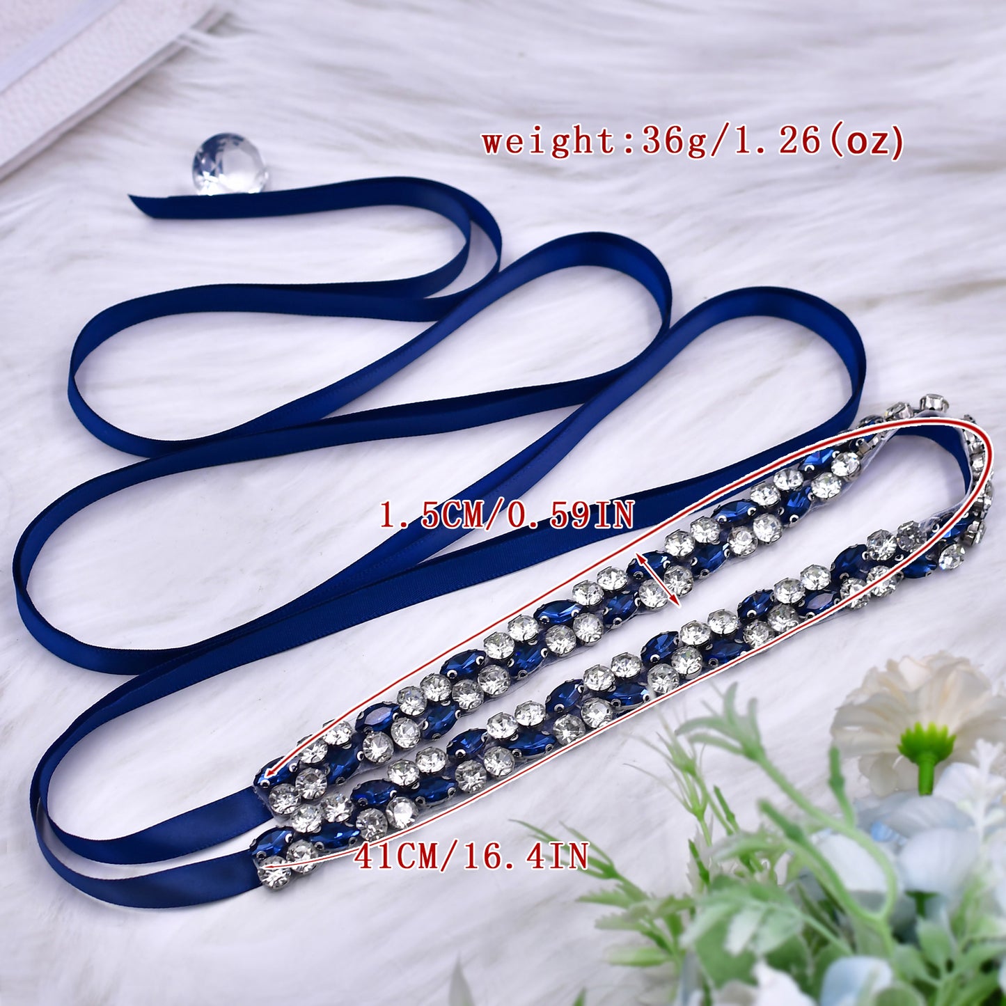 BRIDELLA BS07ML Ink Blue Diamond Belt Wedding Accessories