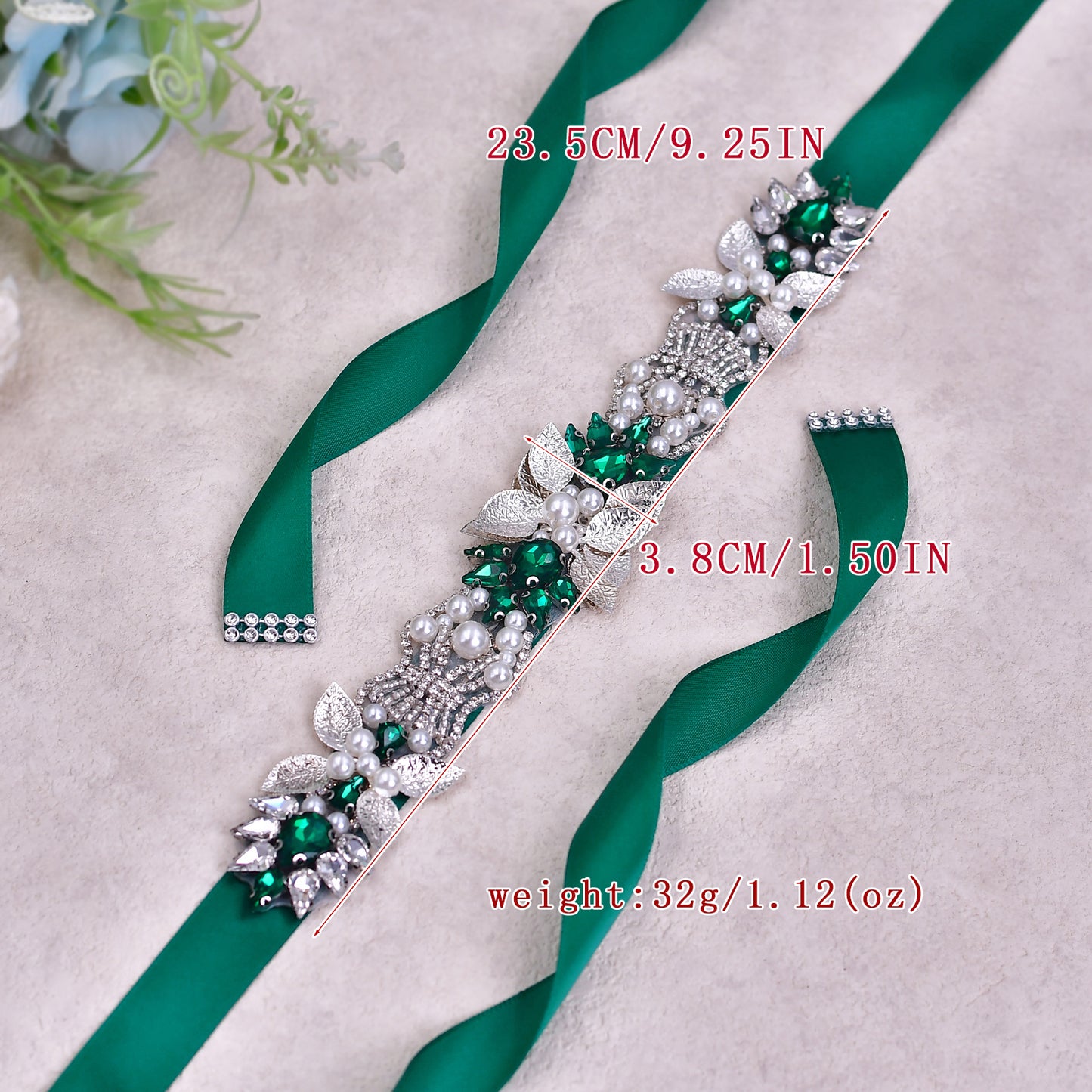 BRIDELLA BS65KL Green Strap Belt Three-Dimensional Alloy Flower Emerald Inlaid Diamond Belt Preferred Party Gif