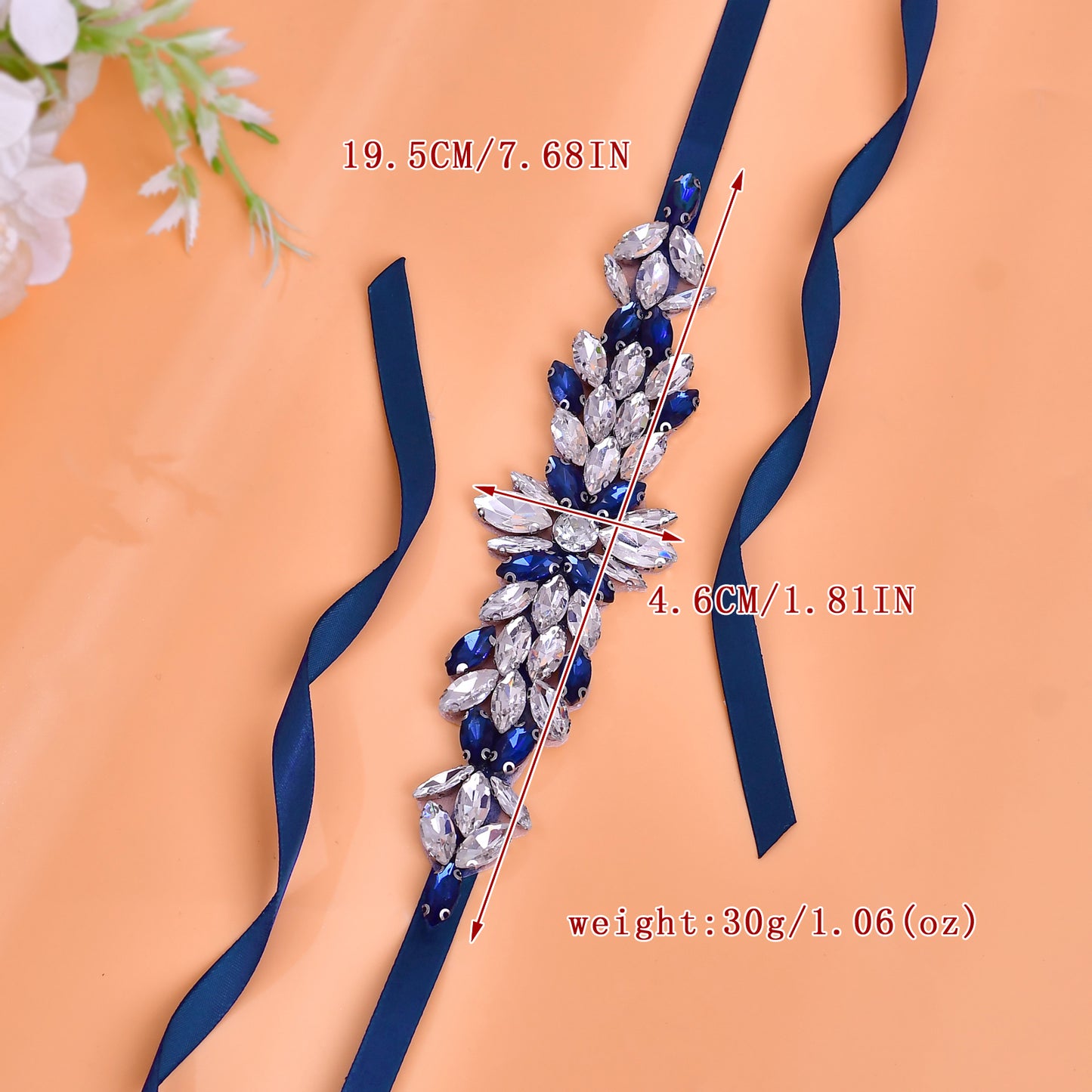 BRIDELLA BS227ML Elegant Womens Satin Belt Ink Blue Diamond High-End Dress Accessories