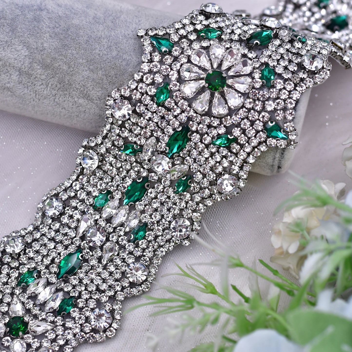 BRIDELLA BS233LKL Widening And Gorgeous Emerald Diamond Silk Belt Girls Boutique Birthday Gift