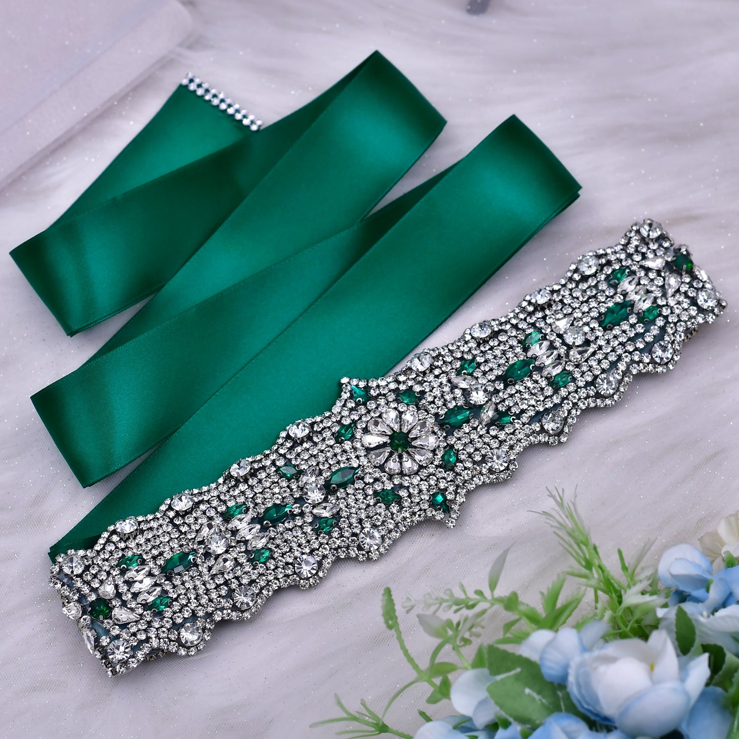 BRIDELLA BS233LKL Widening And Gorgeous Emerald Diamond Silk Belt Girls Boutique Birthday Gift