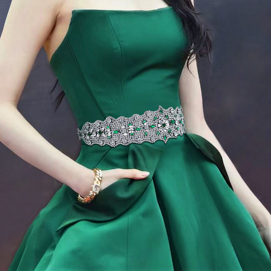 BRIDELLA BS233LKL Widening And Gorgeous Emerald Diamond Silk Belt Girls Boutique Birthday Gift