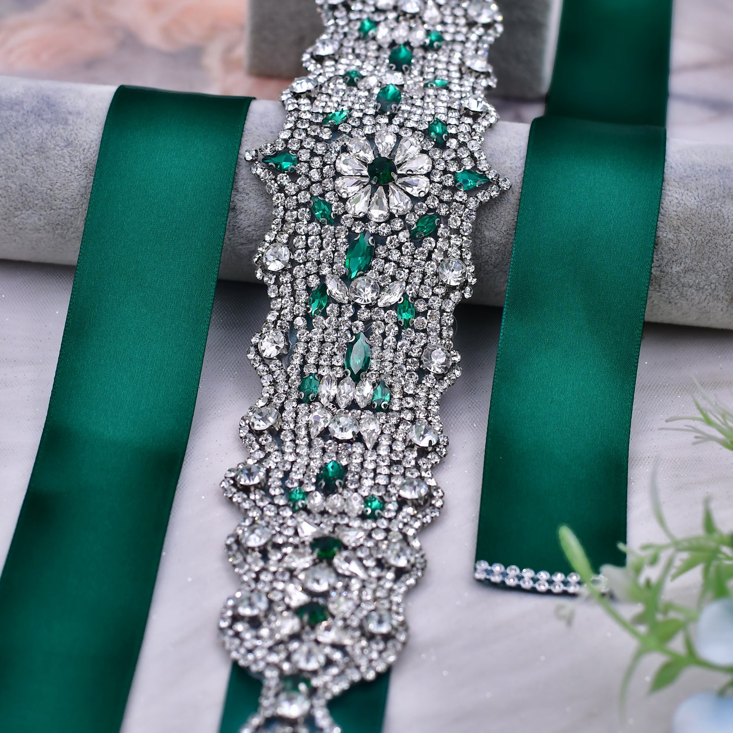 BRIDELLA BS233LKL Widening And Gorgeous Emerald Diamond Silk Belt Girls Boutique Birthday Gift