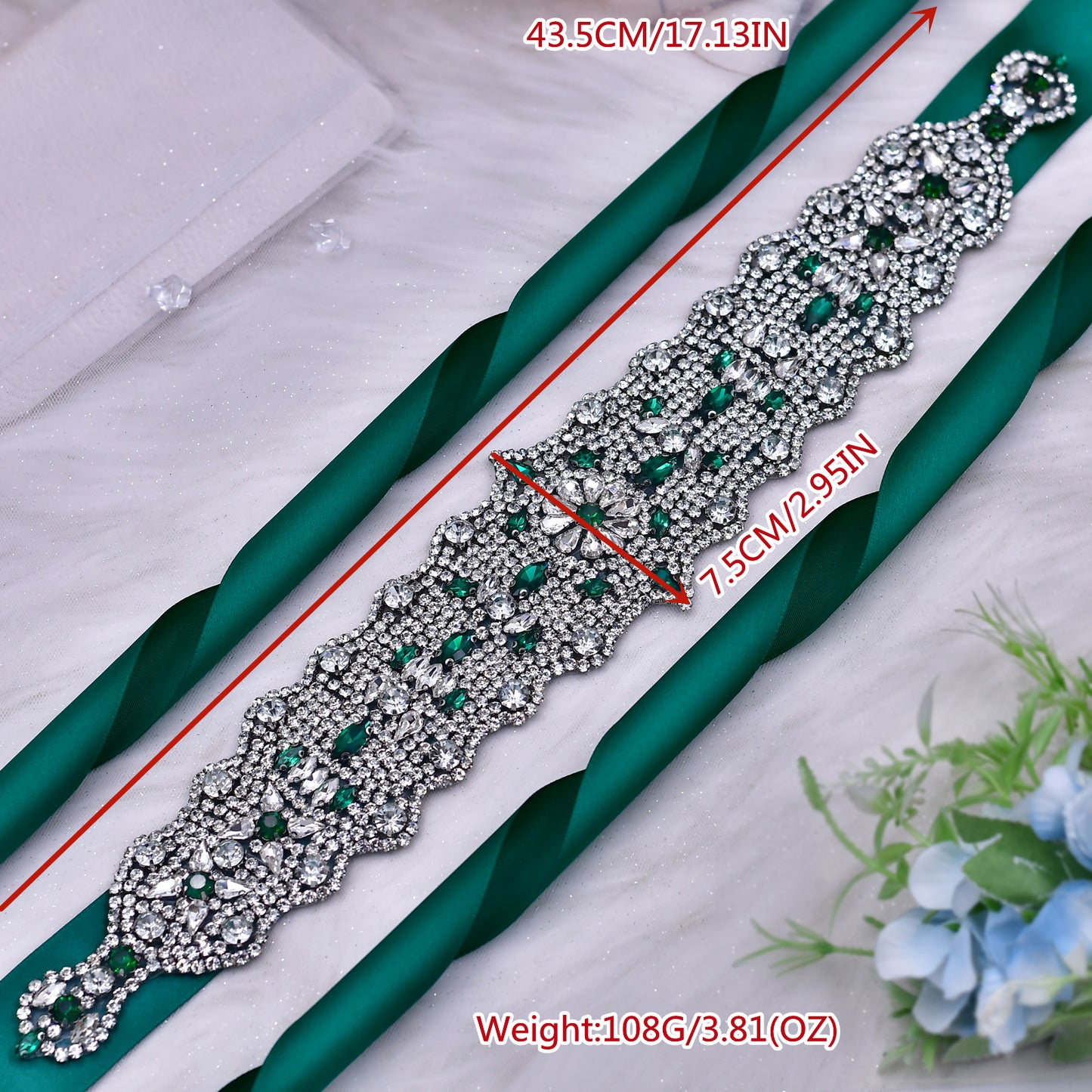 BRIDELLA BS233LKL Widening And Gorgeous Emerald Diamond Silk Belt Girls Boutique Birthday Gift