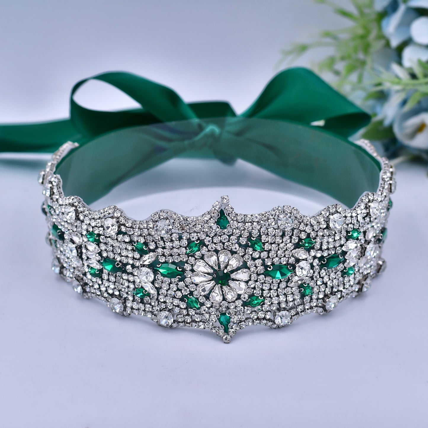 BRIDELLA BS233LKL Widening And Gorgeous Emerald Diamond Silk Belt Girls Boutique Birthday Gift