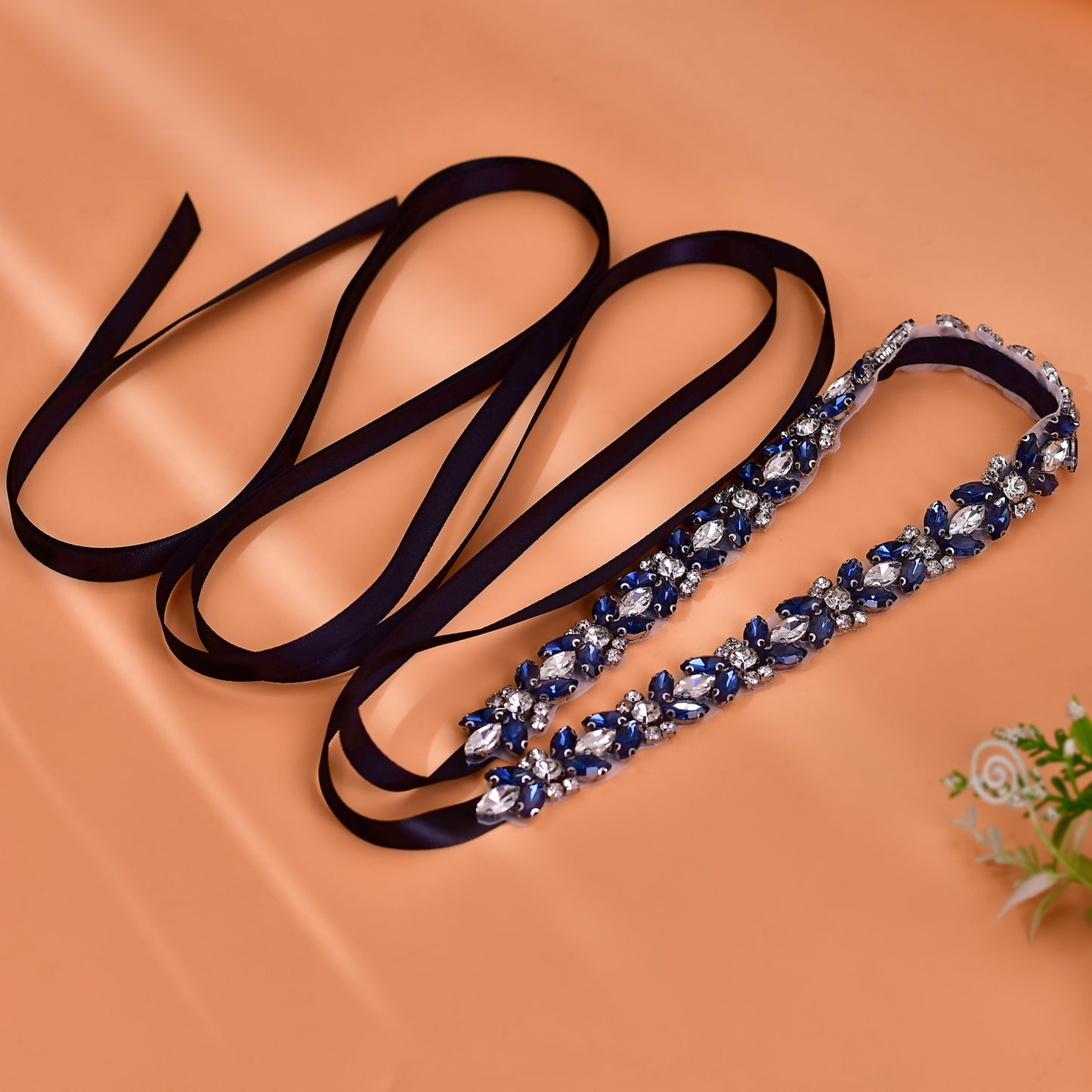 BRIDELLA BS16ML Ink Blue Slim Waist Belt With Full Circle Diamond Belt Party Decoration Waist Chain