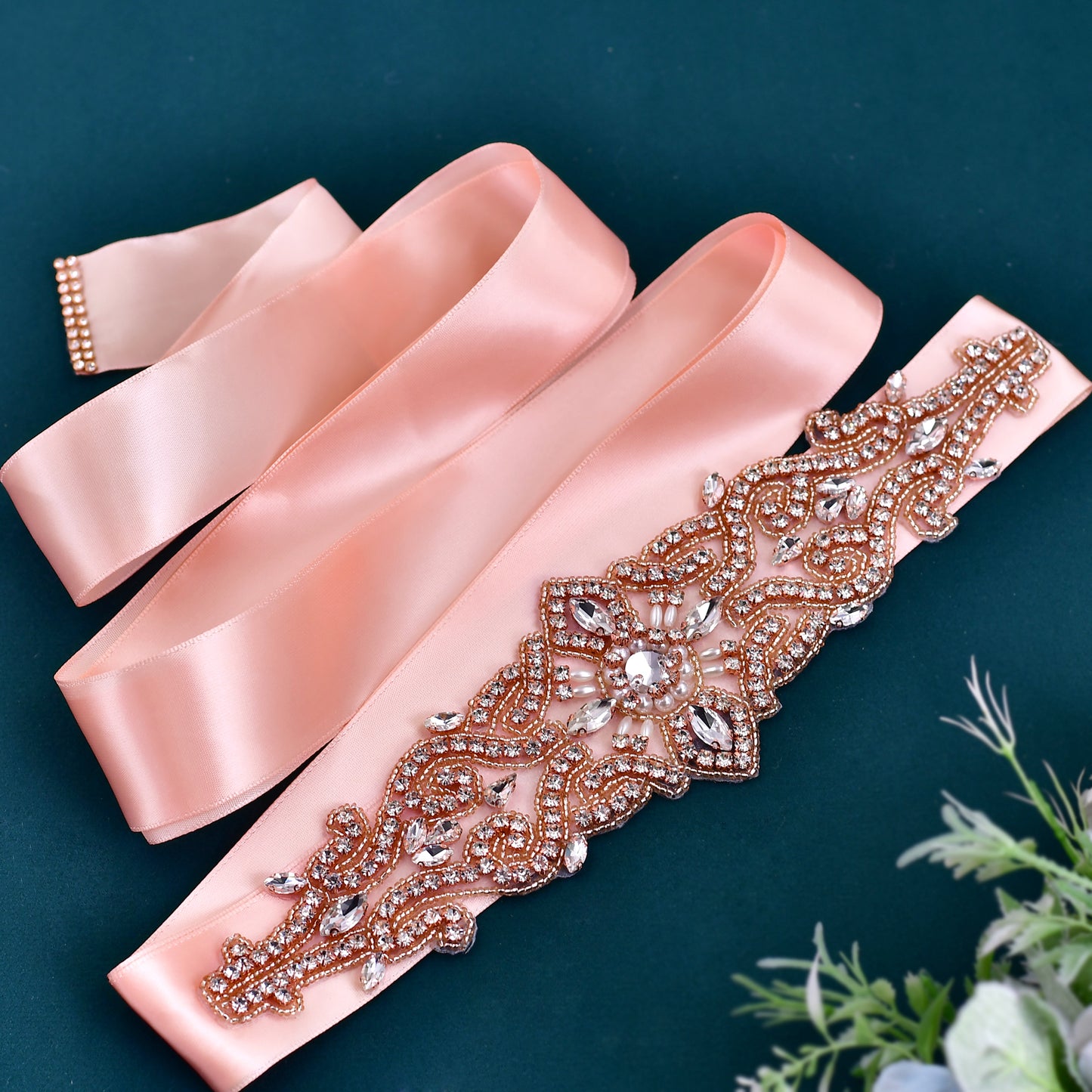 BRIDELLA BS26RG   Rose Gold Rhinestone Fashionable Womens Waist Belt