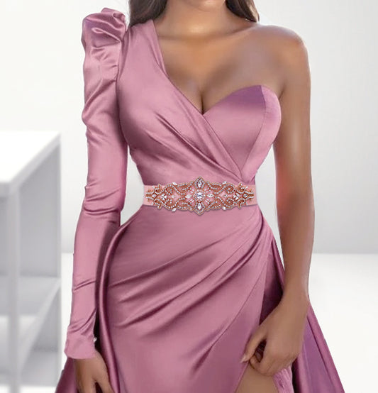 BRIDELLA BS26RG   Rose Gold Rhinestone Fashionable Womens Waist Belt