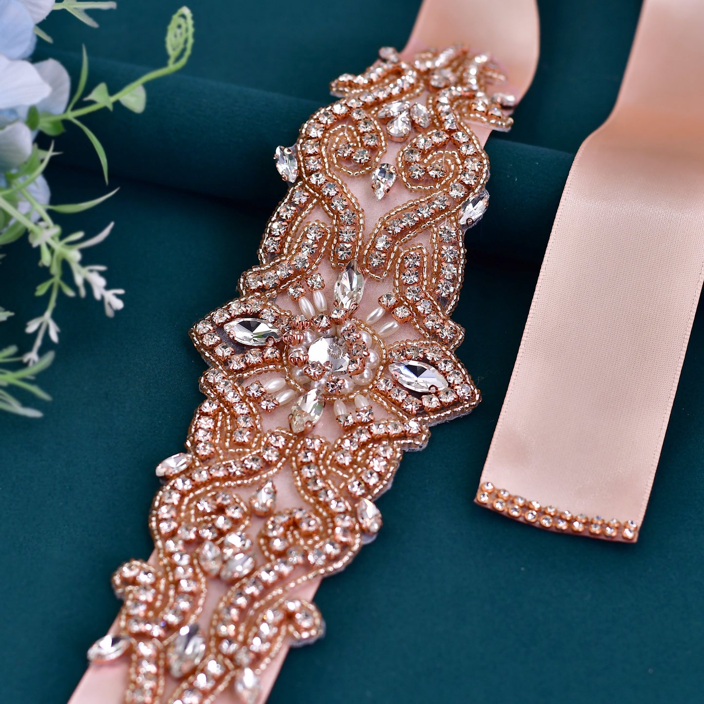 BRIDELLA BS26RG   Rose Gold Rhinestone Fashionable Womens Waist Belt