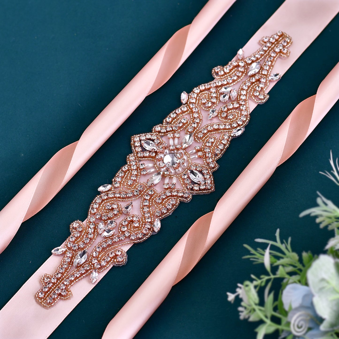 BRIDELLA BS26RG   Rose Gold Rhinestone Fashionable Womens Waist Belt