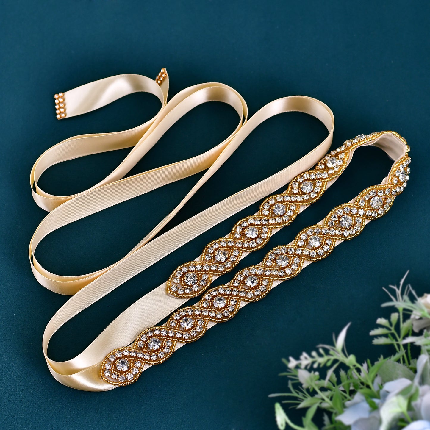 BRIDELLA BS28RG Noble Gold Tight Dress Diamond Belt Halloween Party Decoration