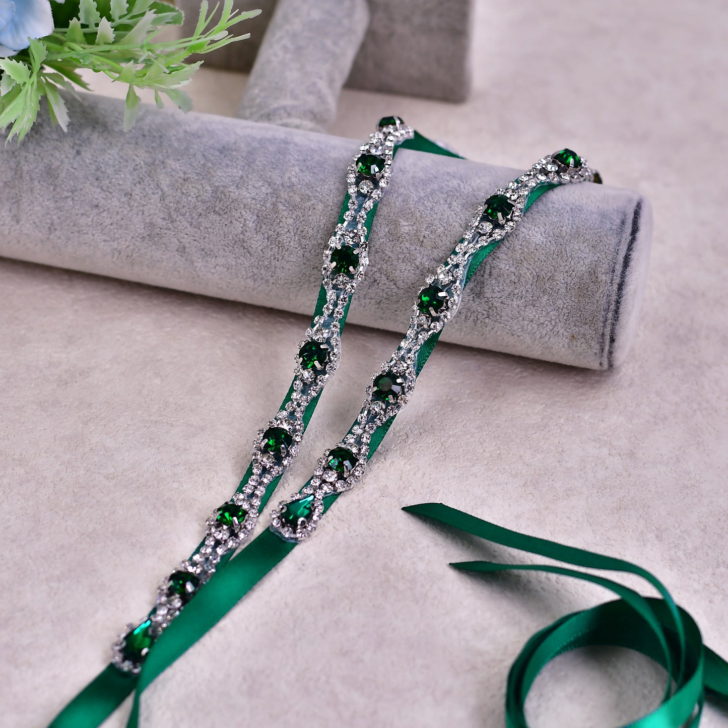 BRIDELLA BS30KL Handmade Dress With Satin Rhinestone Belt Green Wedding Accessories