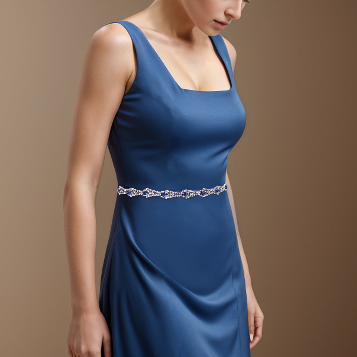 BRIDELLA BS31ML Dark Blue Dress With Diamond Collar Suitable For Travel Parties