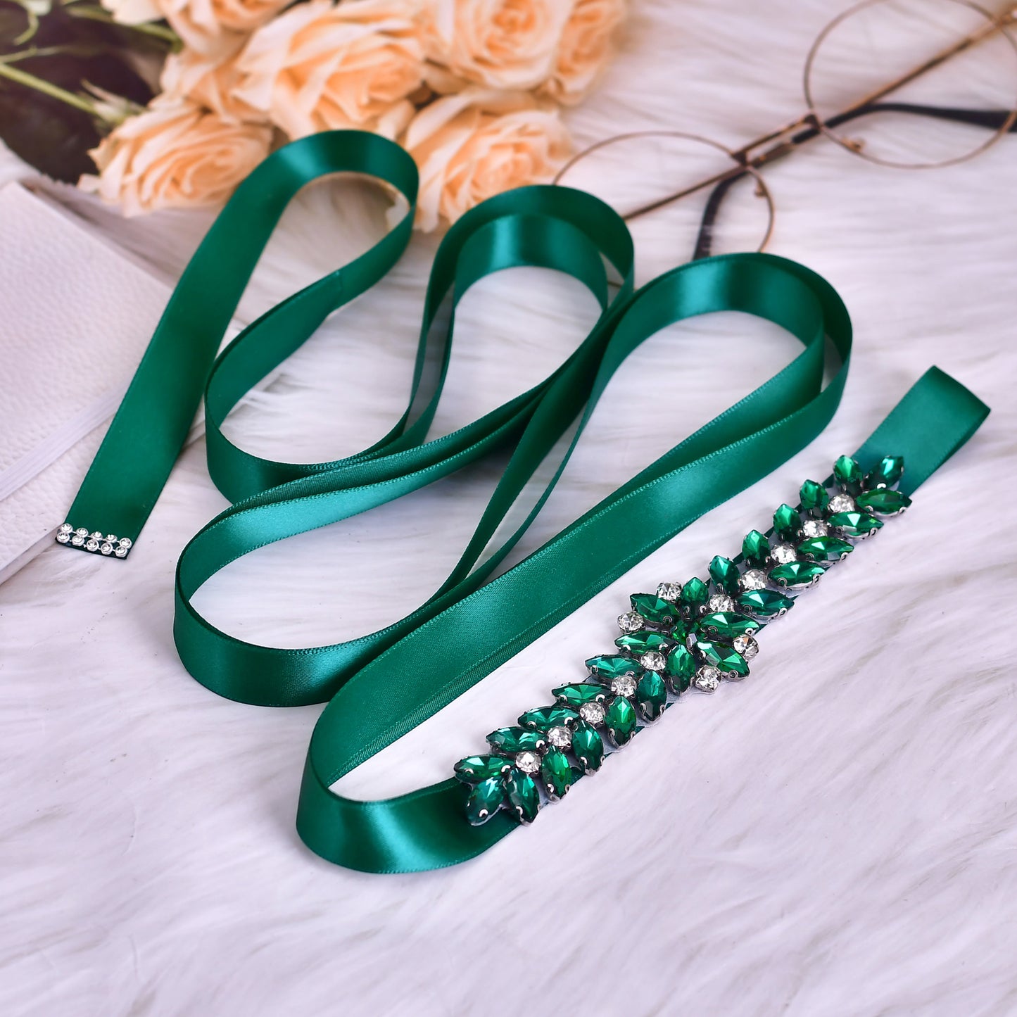 BRIDELLA BS69KL Creative Versatile Hole Green Elegant Waist Accessory Handmade Bridal Belt