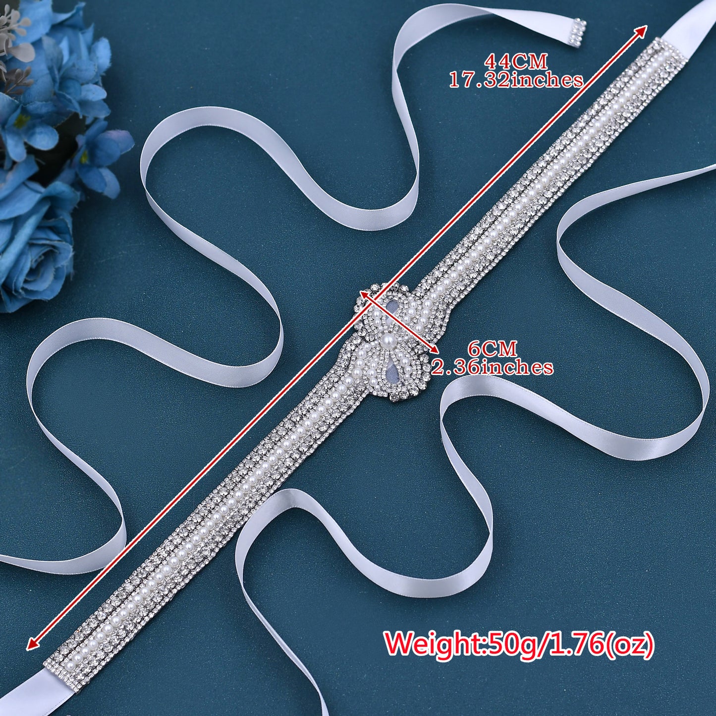 BRIDELLA BS54 Gorgeous Evening Gown With Silver Rhinestone Waist Encrypted Bow Pearl Belt