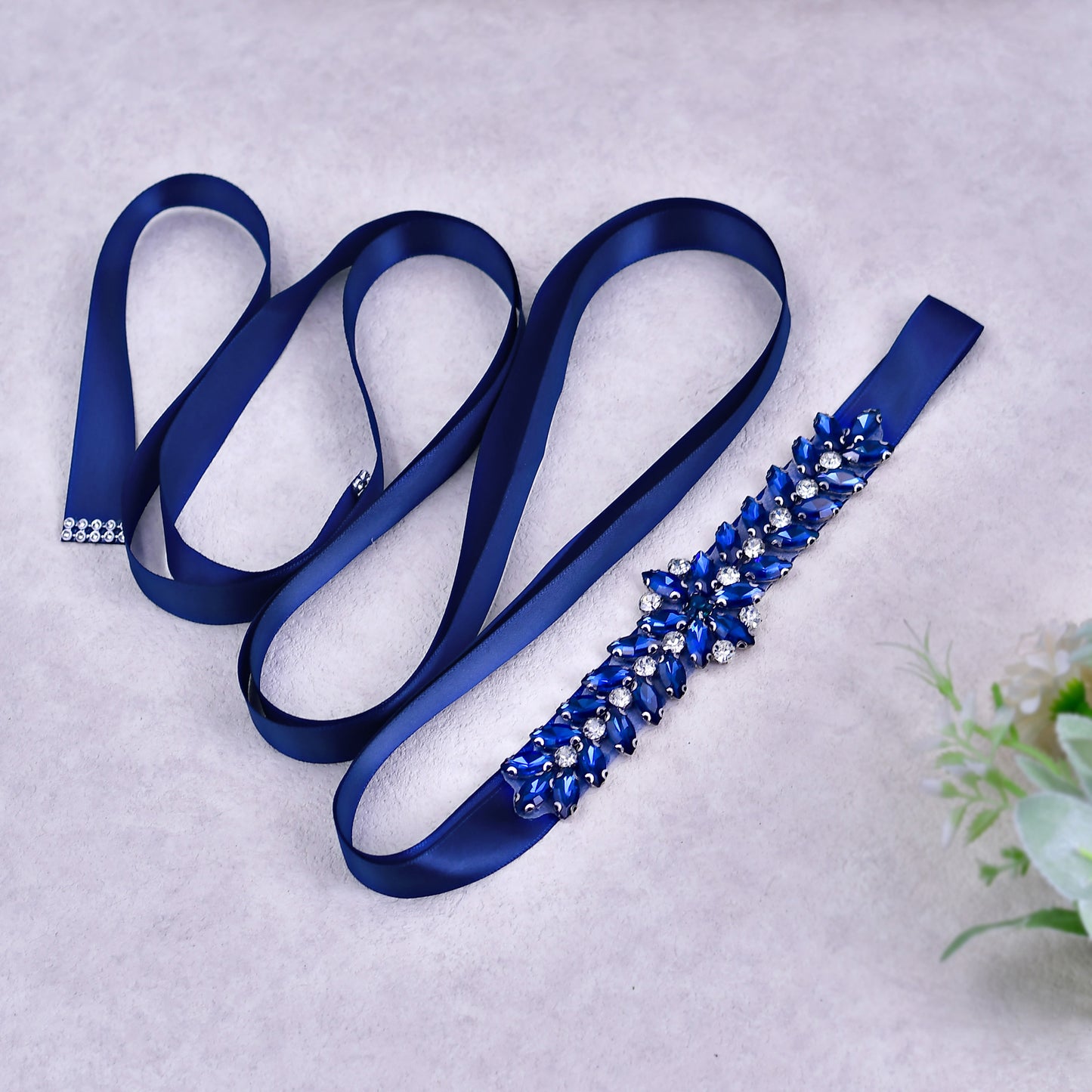 BRIDELLA BS69ML The Dark Blue Rhinestone Banquet Satin Belt Is Perfect For Night Dating Occasions