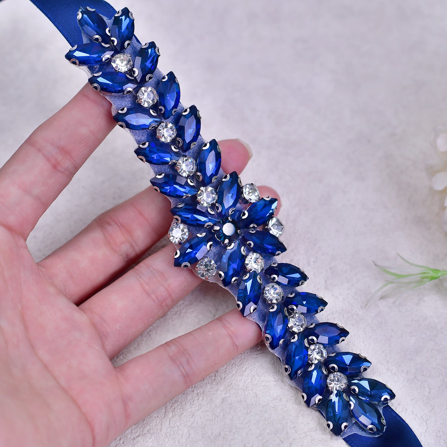 BRIDELLA BS69ML The Dark Blue Rhinestone Banquet Satin Belt Is Perfect For Night Dating Occasions