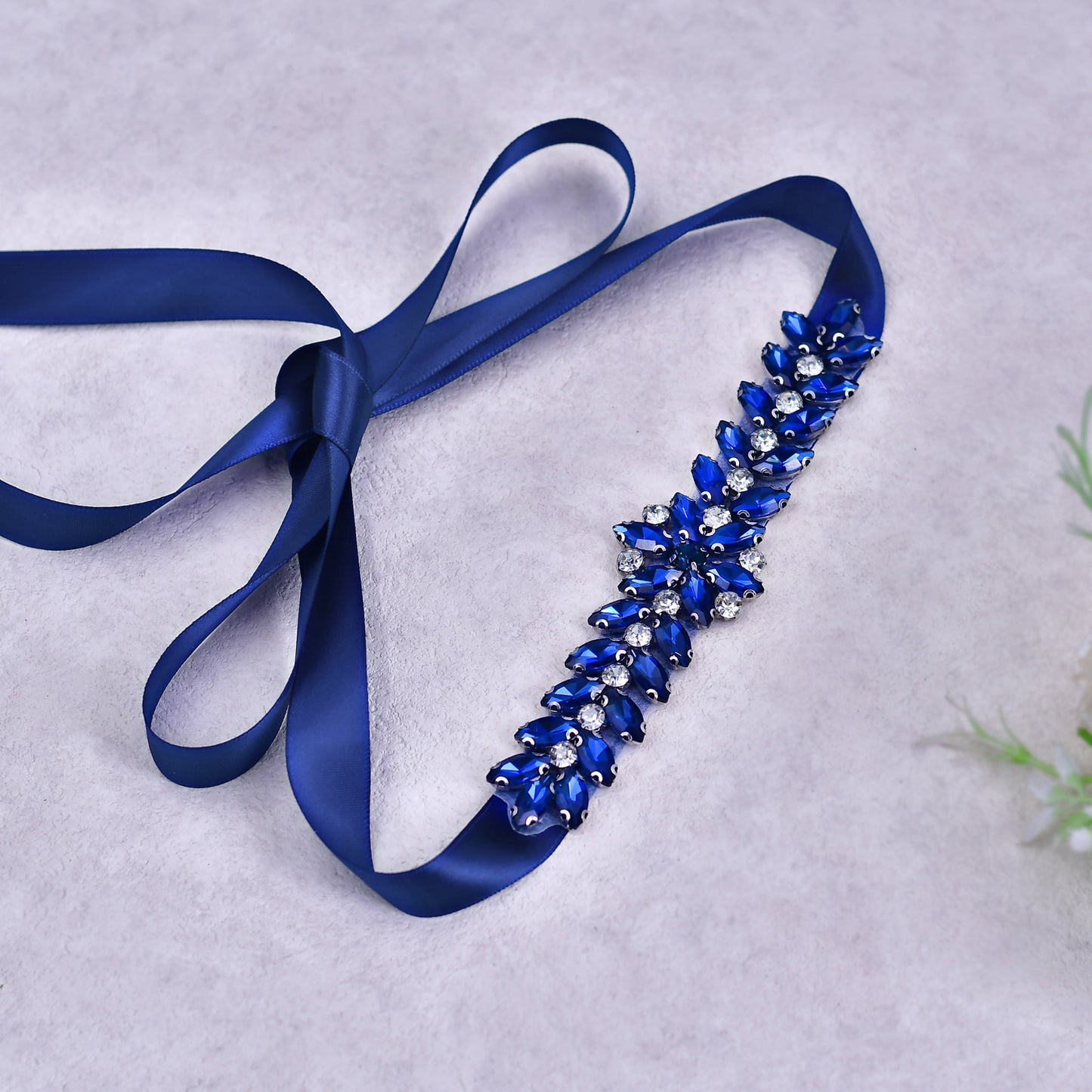 BRIDELLA BS69ML The Dark Blue Rhinestone Banquet Satin Belt Is Perfect For Night Dating Occasions