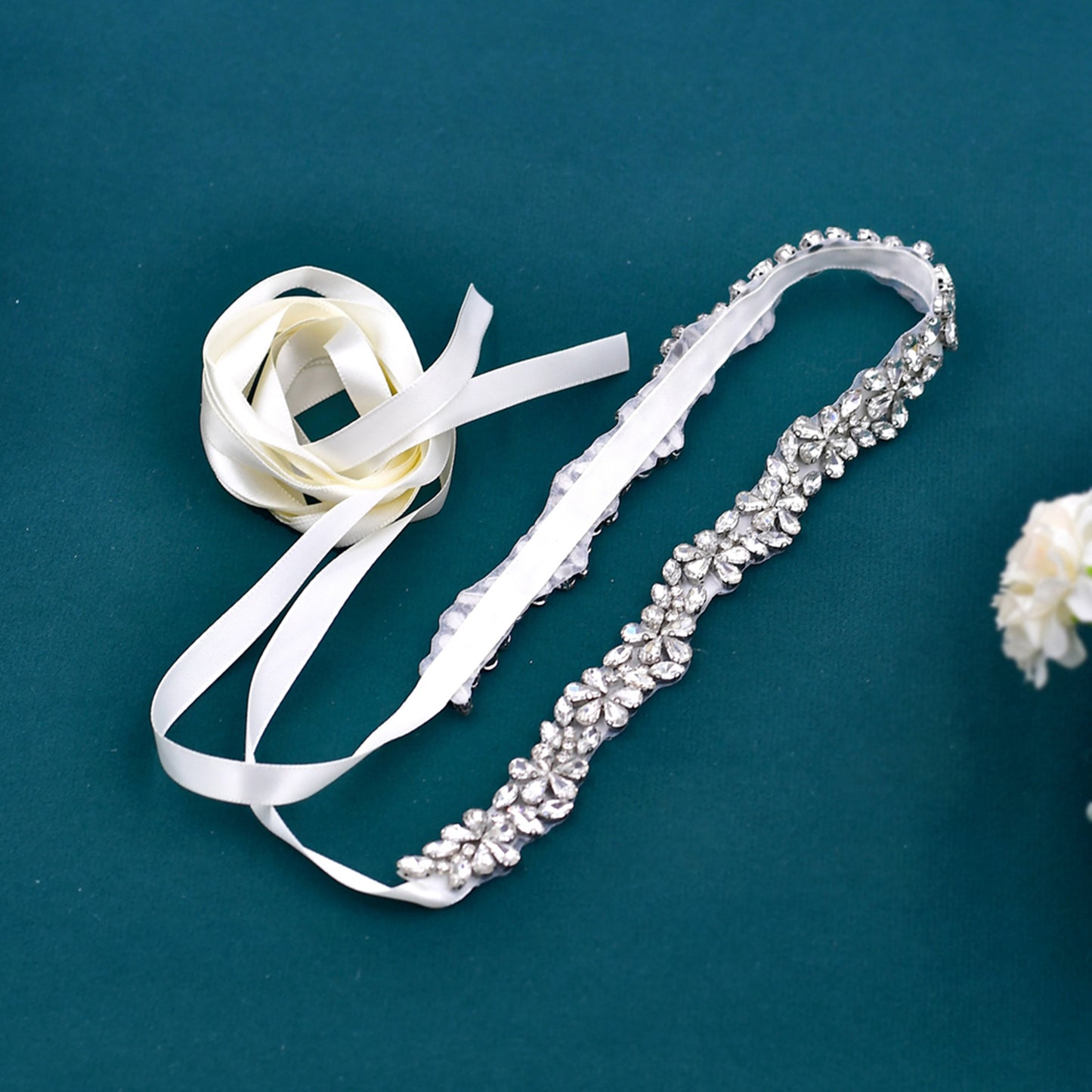 BRIDELLA BS37 The Brides Wedding Dress Silver Rhinestone Belt Is Handmade