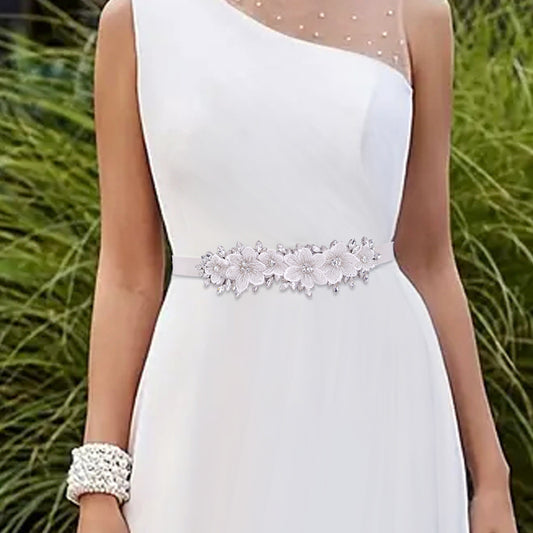 BRIDELLA BS63 3D Flower Embellished Satin Dress Belt Suitable For Weddings And Valentines Day