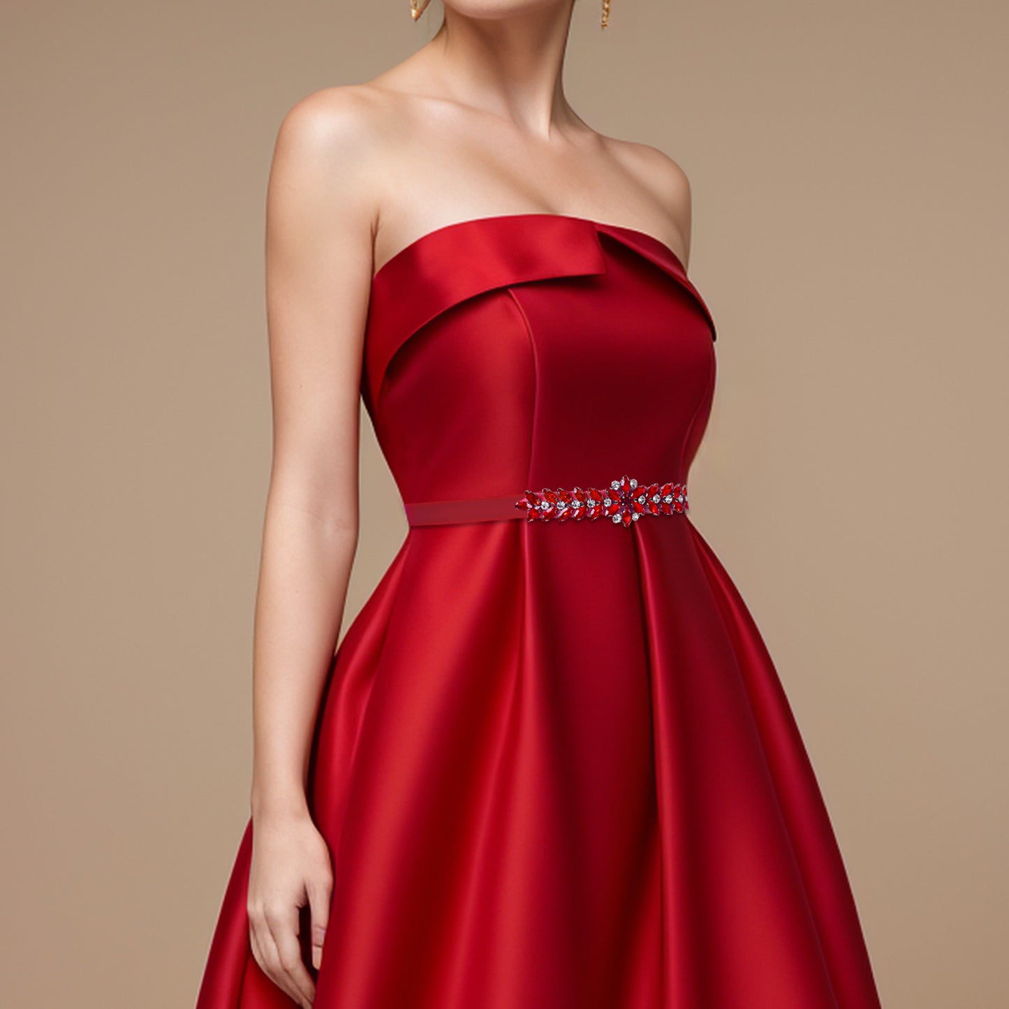 BRIDELLA BS69R Wine Red Satin Belt With Rhinestone Finish As A Romantic Accessory