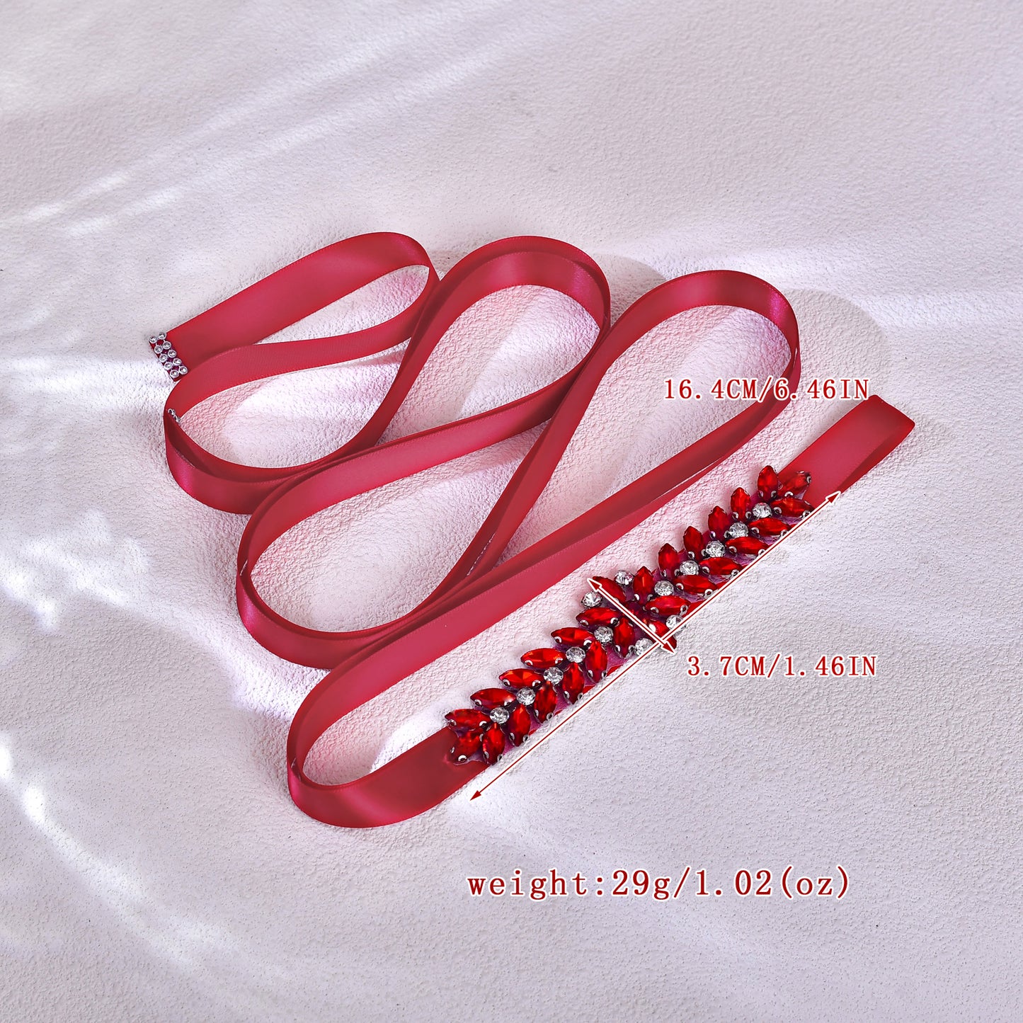 BRIDELLA BS69R Wine Red Satin Belt With Rhinestone Finish As A Romantic Accessory