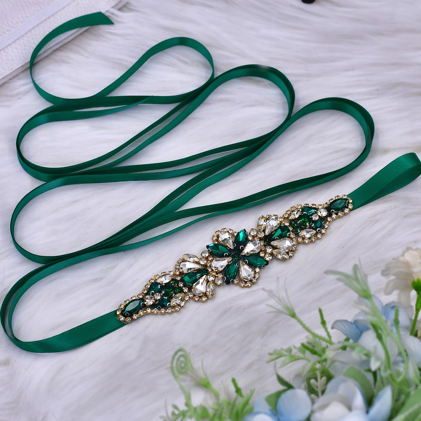 BRIDELLA BS137GKL Exquisite Ladies Contrasting Rhinestone Satin Belt For Business Events