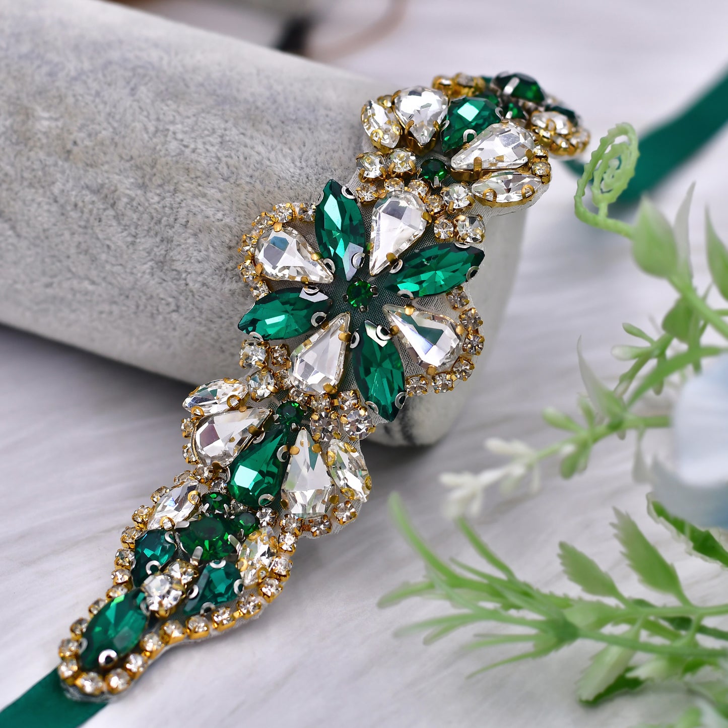 BRIDELLA BS137GKL Exquisite Ladies Contrasting Rhinestone Satin Belt For Business Events