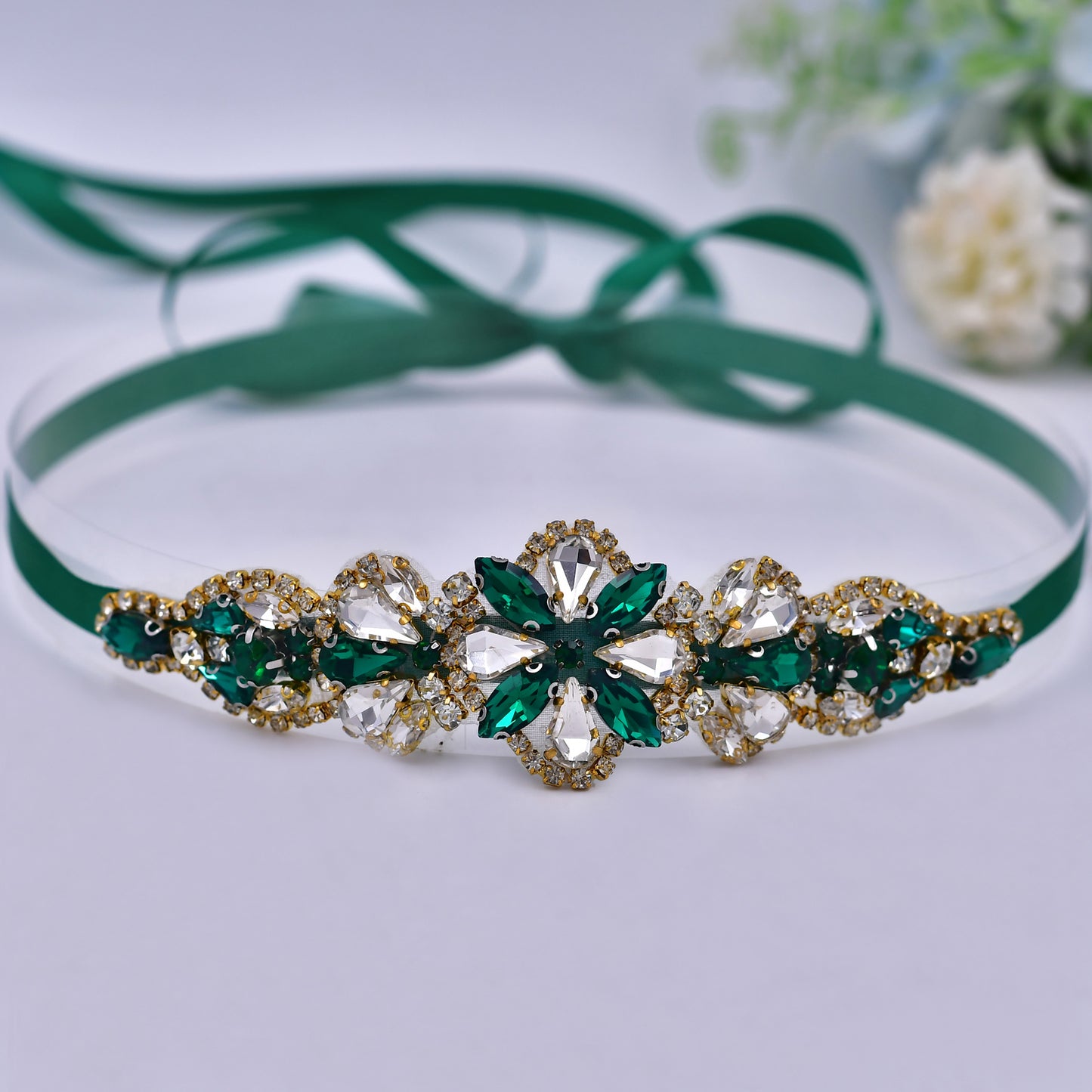 BRIDELLA BS137GKL Exquisite Ladies Contrasting Rhinestone Satin Belt For Business Events
