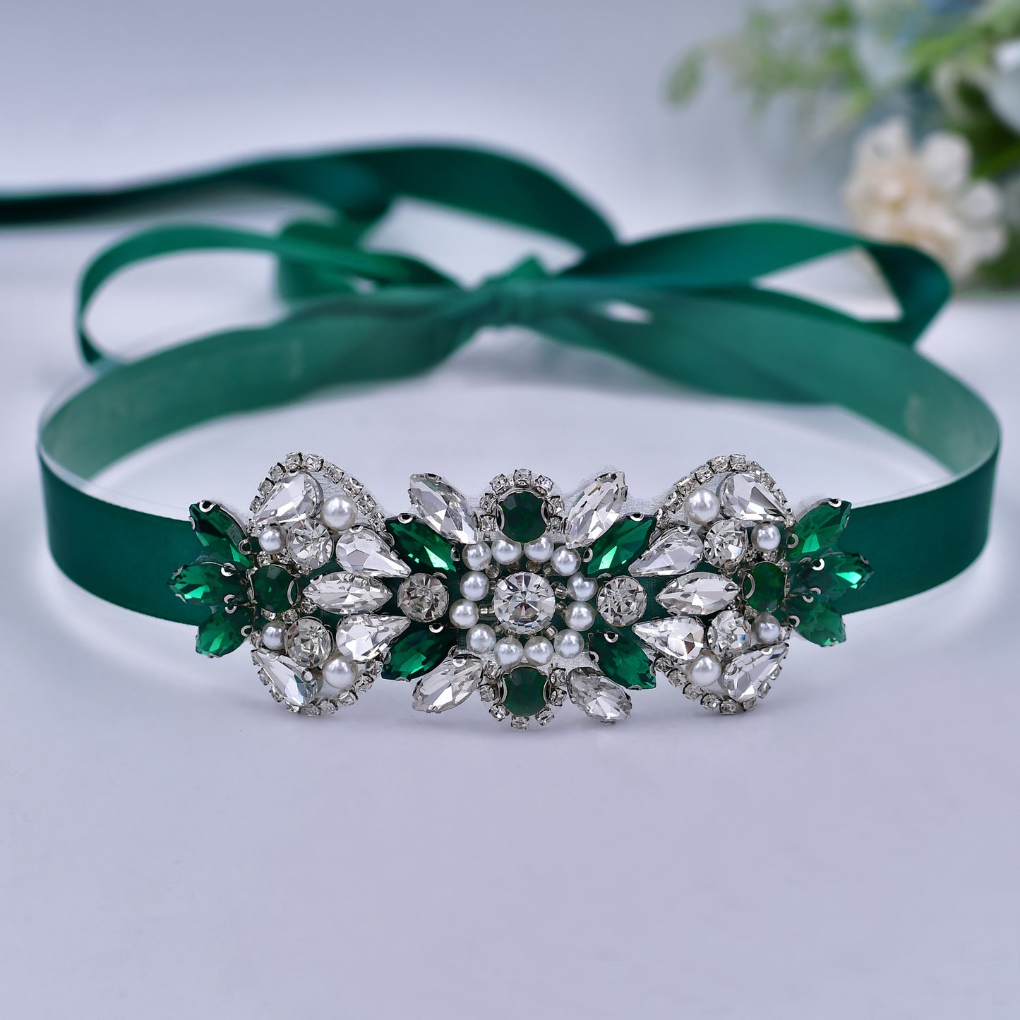 BRIDELLA BS86KL Ink Green Water Diamond Waist Belt For Slimming Mid Year Celebration Annual Meeting Hosts Dress Belt