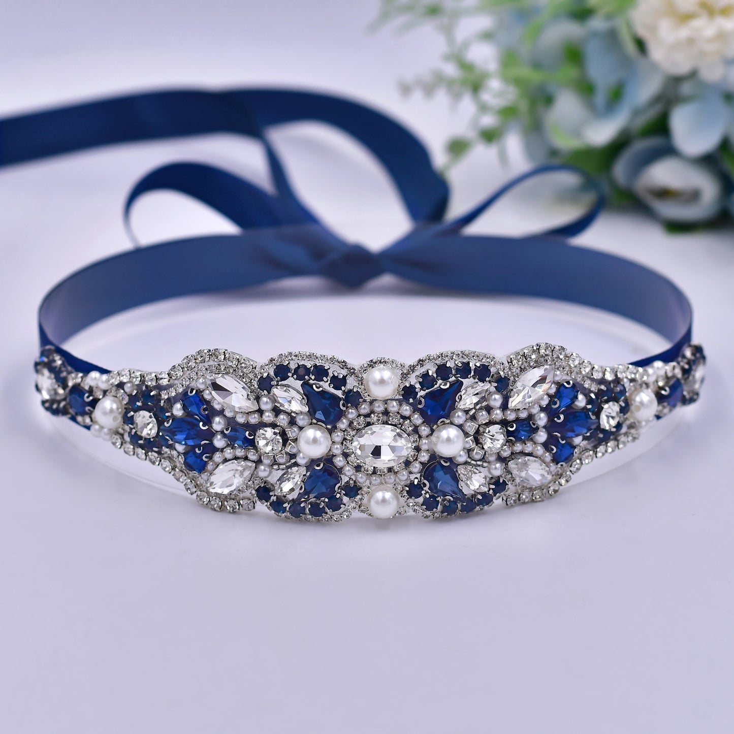 BRIDELLA BS87ML Ink Blue Sparkling Rhinestone Waist Decoration Accessory For Women Versatile Accessories