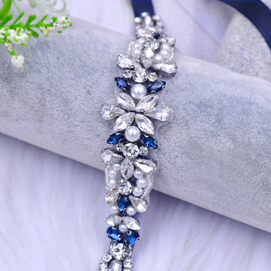BS93ML navy rhinestone pearl belt