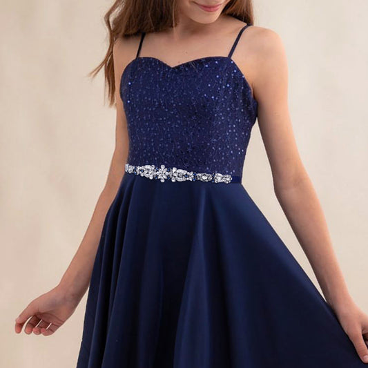 BRIDELLA BS93ML Dark Blue Dress Belt With Rhinestone Bow Tie