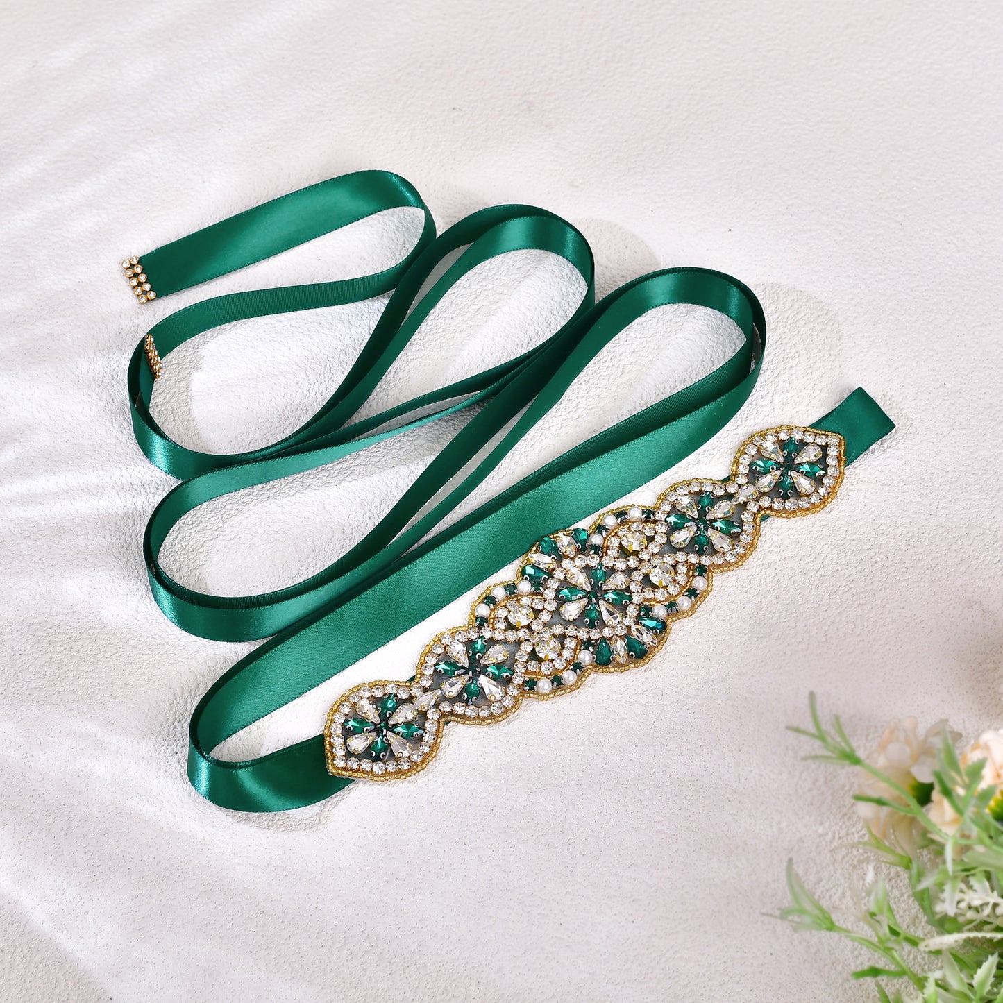 BRIDELLA BS94KL Party Dress Waist Decoration Womens Western Emerald Green Rhinestone Belt
