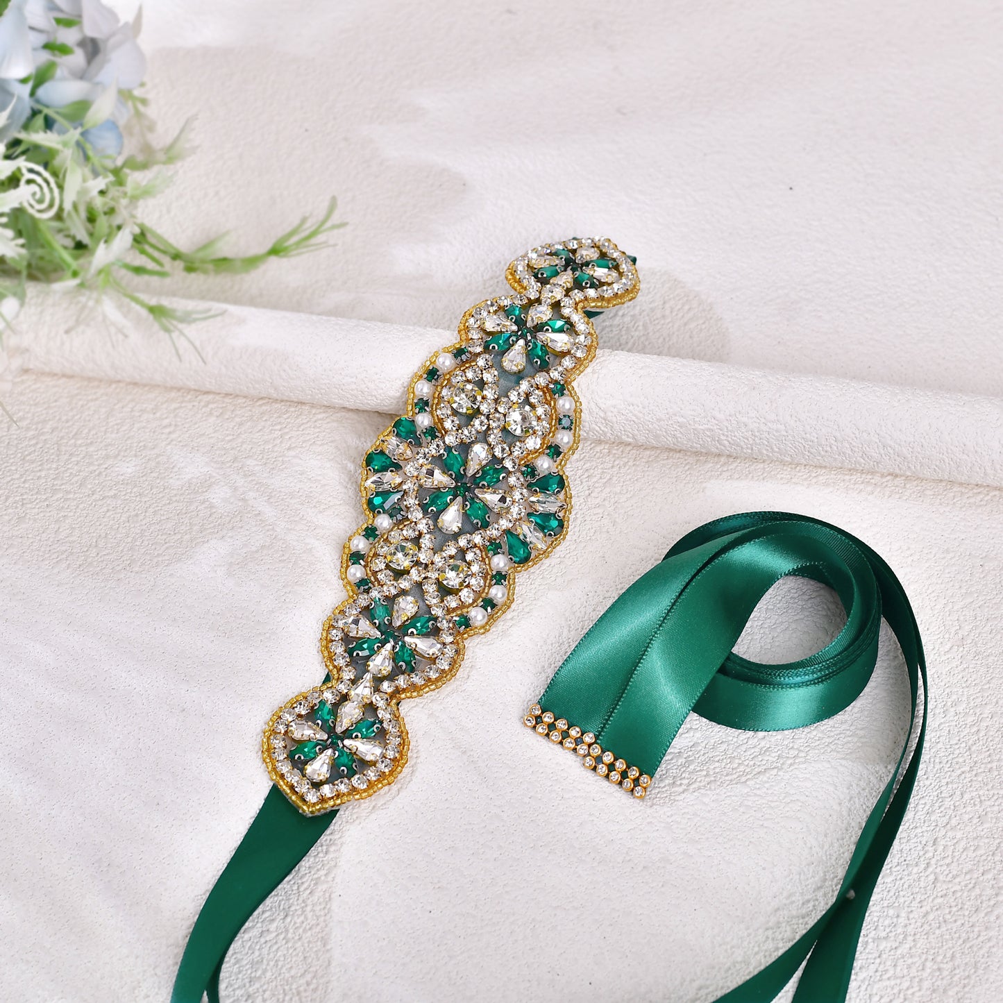 BRIDELLA BS94KL Party Dress Waist Decoration Womens Western Emerald Green Rhinestone Belt