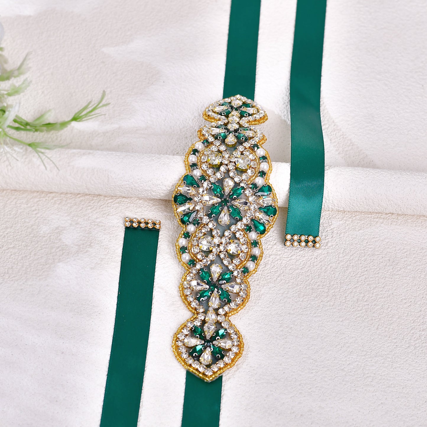 BRIDELLA BS94KL Party Dress Waist Decoration Womens Western Emerald Green Rhinestone Belt