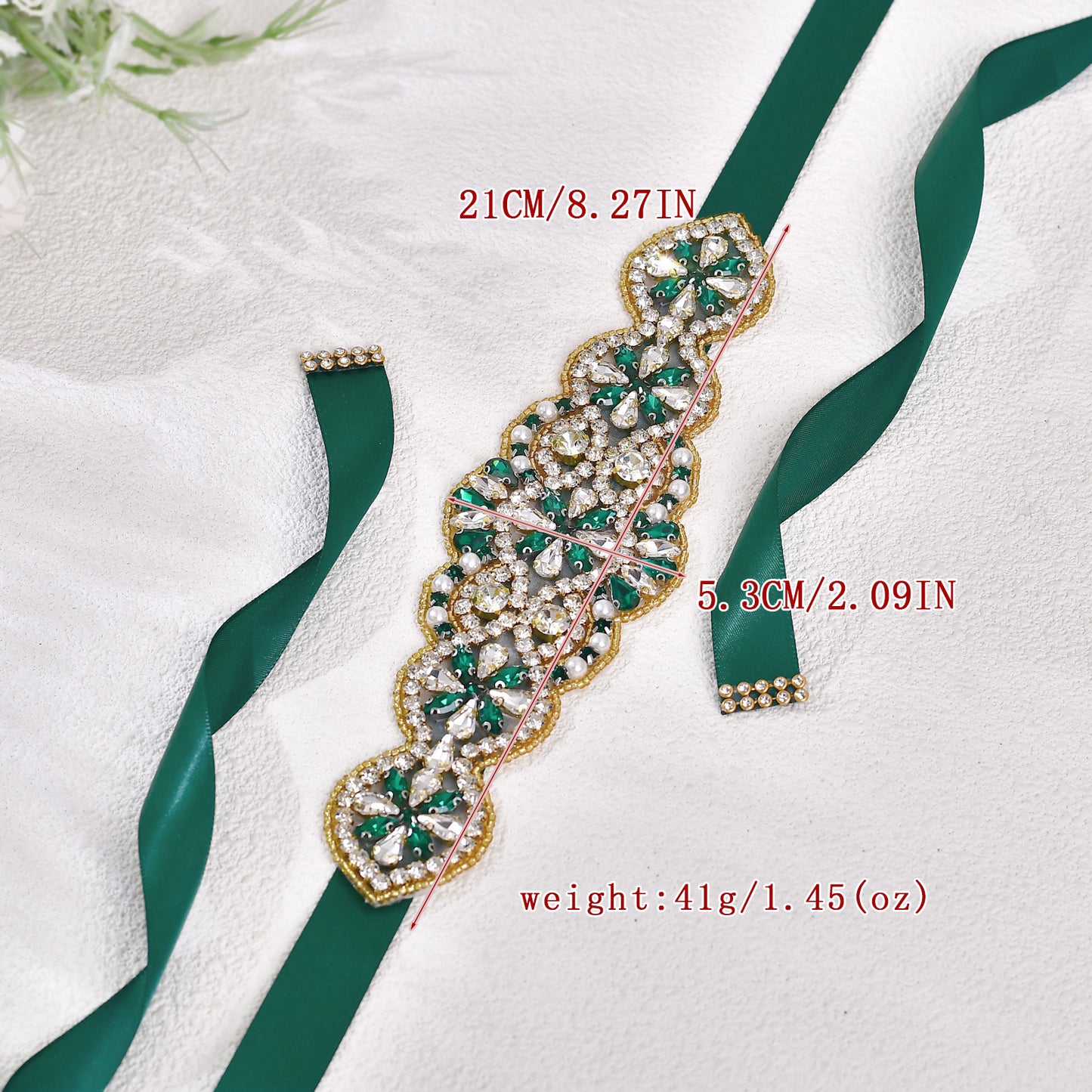 BRIDELLA BS94KL Party Dress Waist Decoration Womens Western Emerald Green Rhinestone Belt