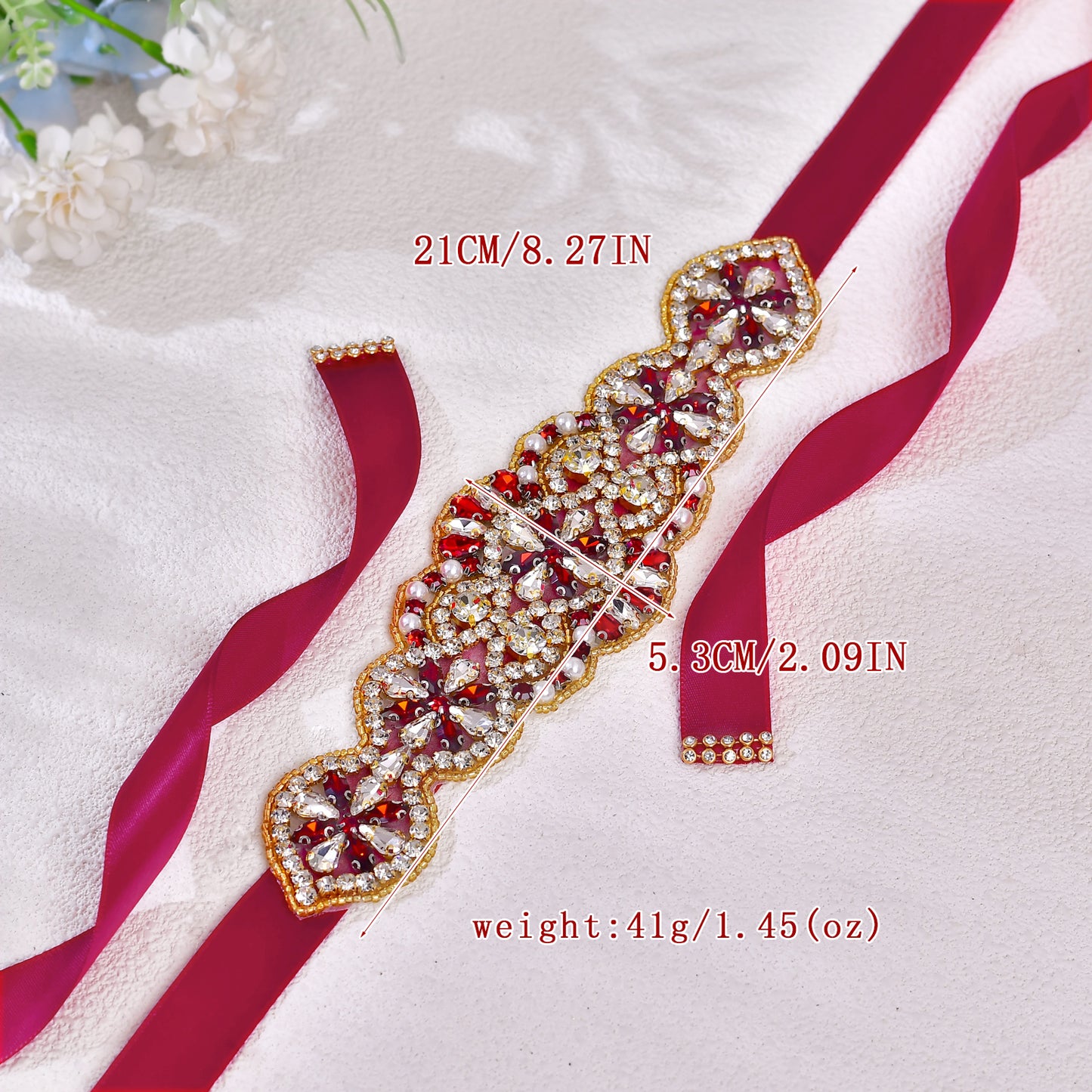 BRIDELLA BS94R Ladies Formal Dress With Wine Red Waistband And Waist Accessories Inlaid With Rhinestones Shining Brightly