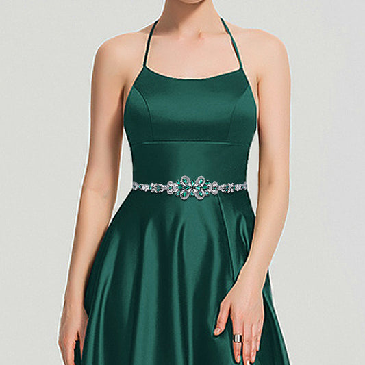 BRIDELLA BS99KL Y2k Style Waist Chain Peacock Emerald Womens Belt Exquisite Slim And Elongated Strap