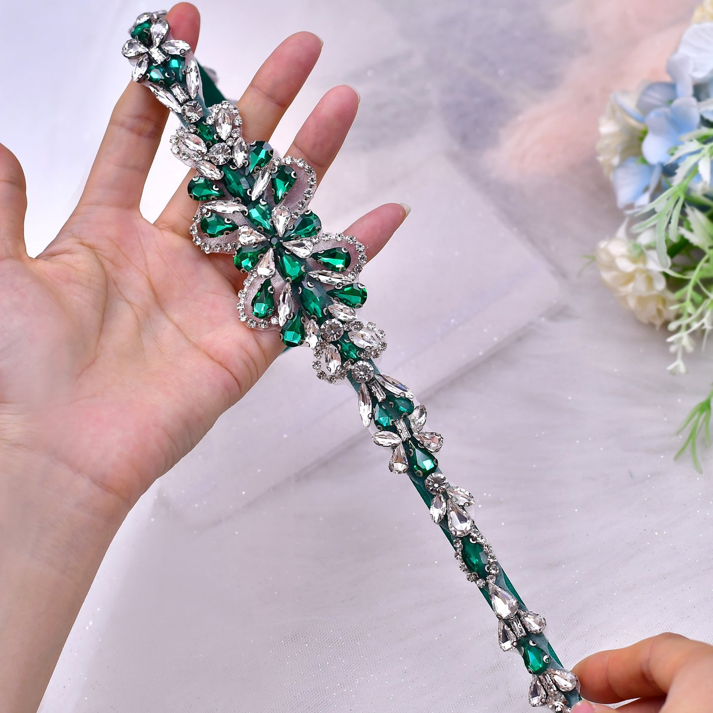 BRIDELLA BS99KL Y2k Style Waist Chain Peacock Emerald Womens Belt Exquisite Slim And Elongated Strap