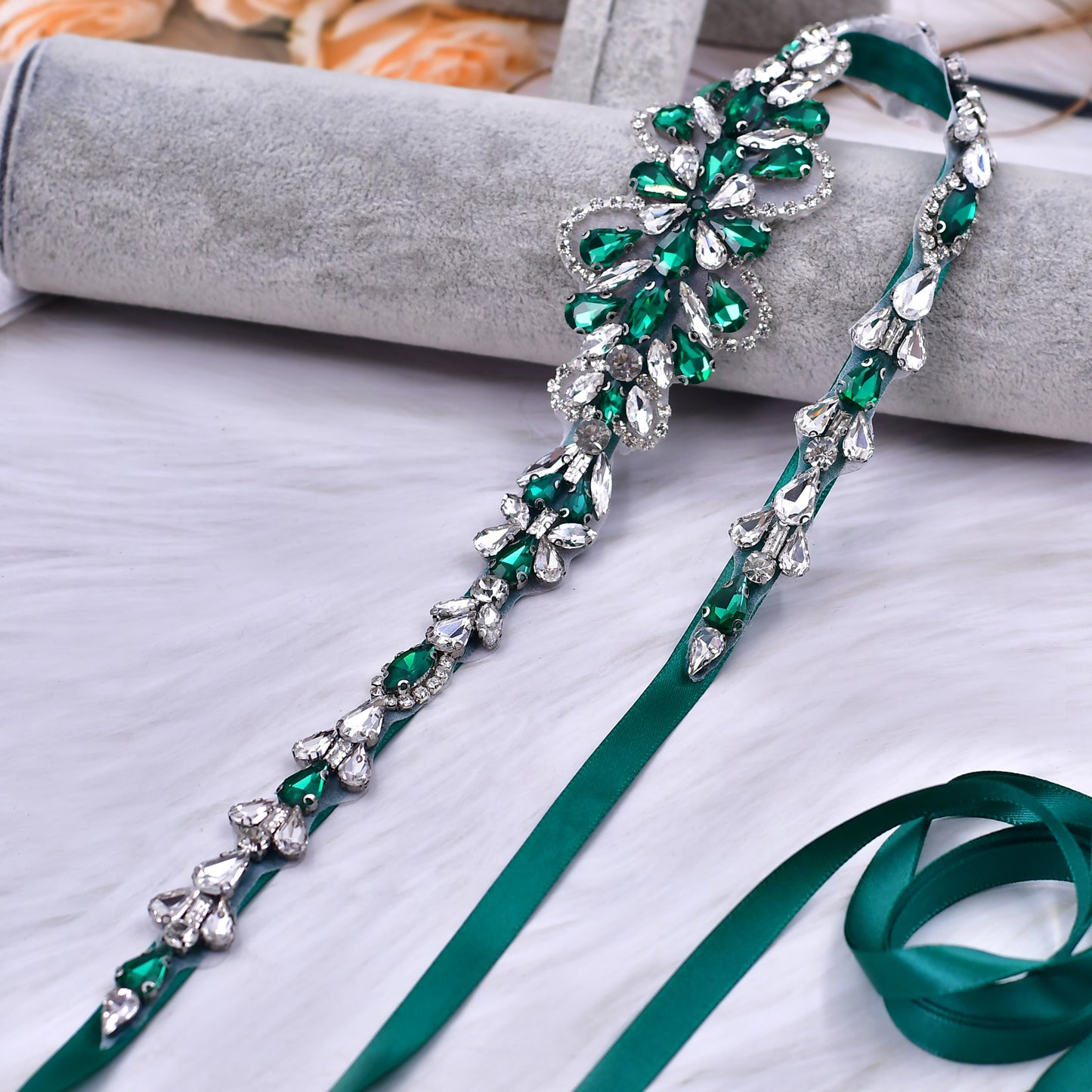 BRIDELLA BS99KL Y2k Style Waist Chain Peacock Emerald Womens Belt Exquisite Slim And Elongated Strap