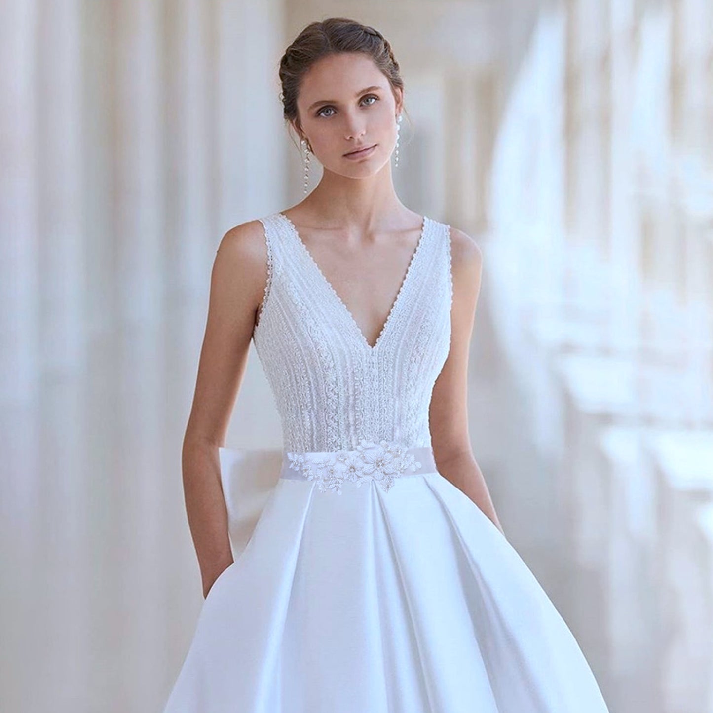 BRIDELLA BS484 Wedding Dress Belt Handmade Beaded Embroidery Lace Jewelry
