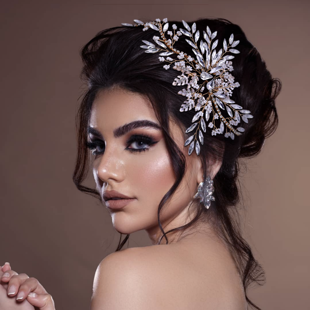 BRIDELLA BHP277 Golden Bridal Headpiece Wedding Hair Accessories Beads Headdress for Woman Rhinestones Bridesmaid Silvery Headband Hair Jewelry